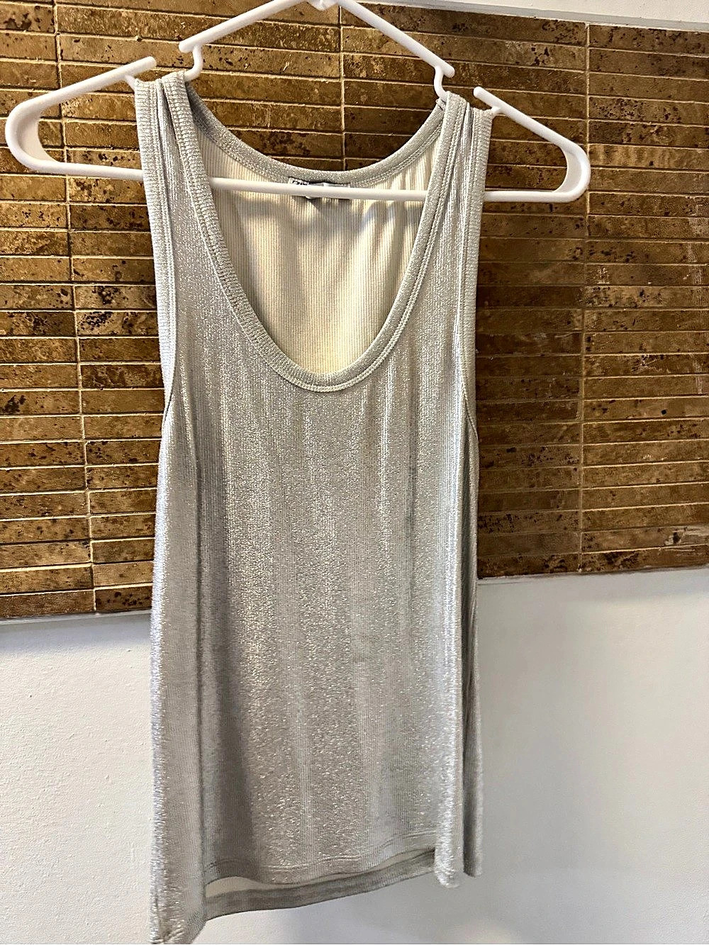Zara Metallic Thread Tank Top Silver. Size S.